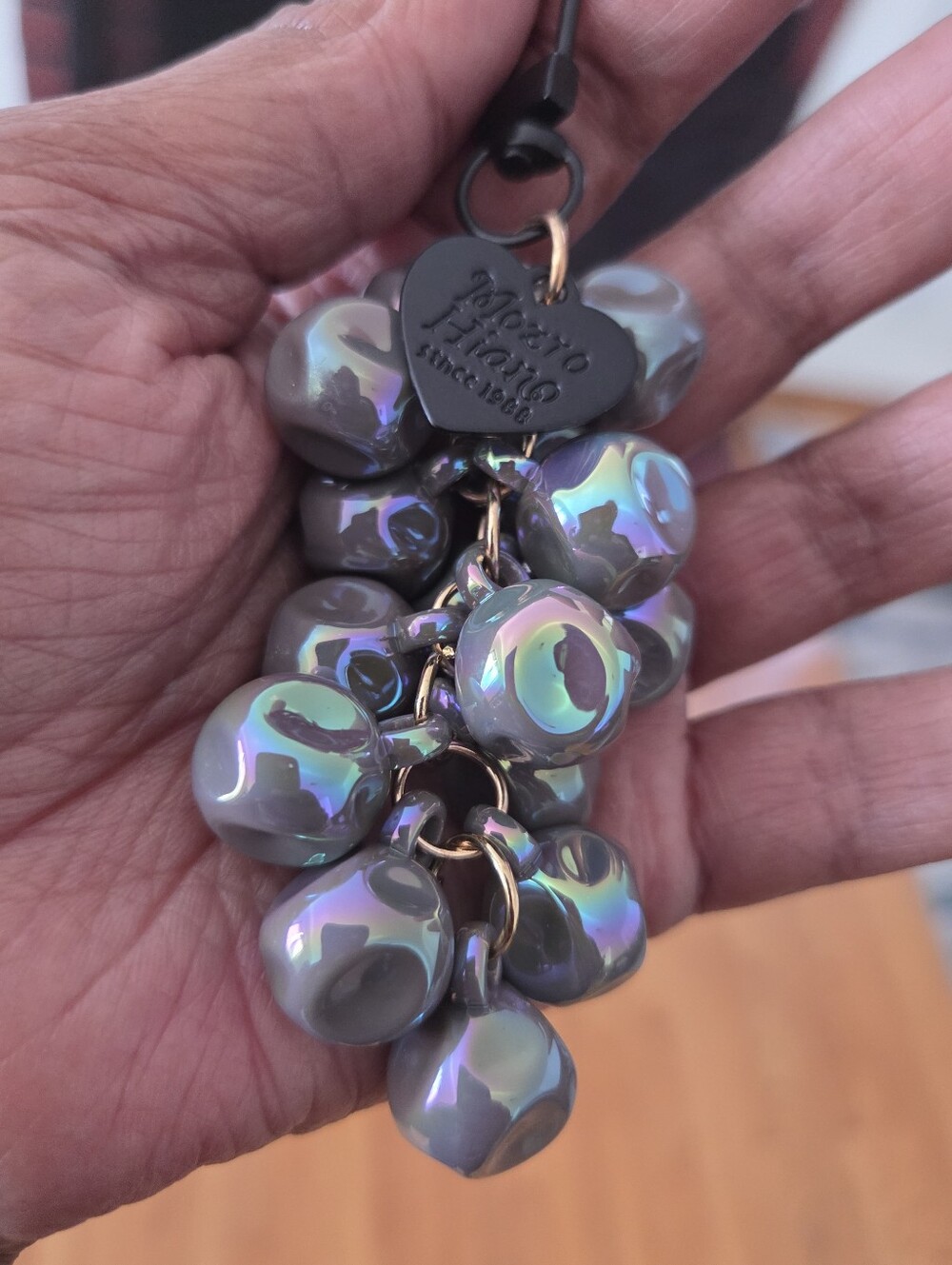 Acrylic Iridescent Gray Grape Cluster Keychain Charm, NIP